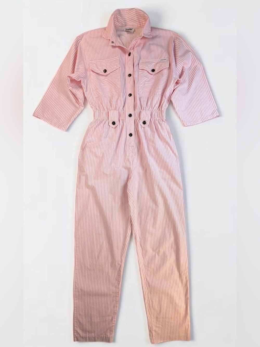Vintage 80’s Dreams Short Sleeve Pink Cotton Jumpsuit with Snap Buttons